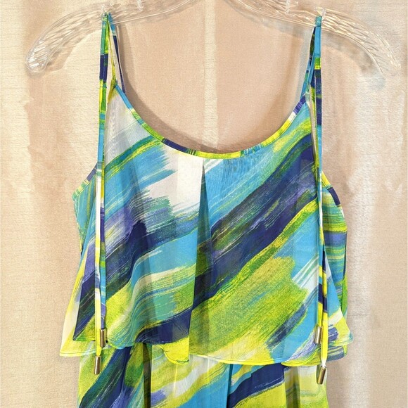 Calvin Klein Maxi Dress Women’s Size 8 Sleeveless Blouson Draped Blue Stripe - Picture 11 of 12